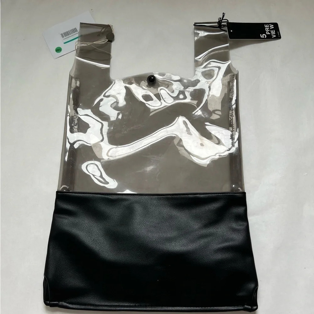 5Preview Plastic Tote Bag Black Purse Clear Large NWT - Picture 3 of 6